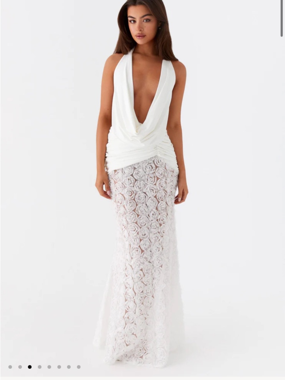 Peppermayo White Deep-V Lace Maxi Dress